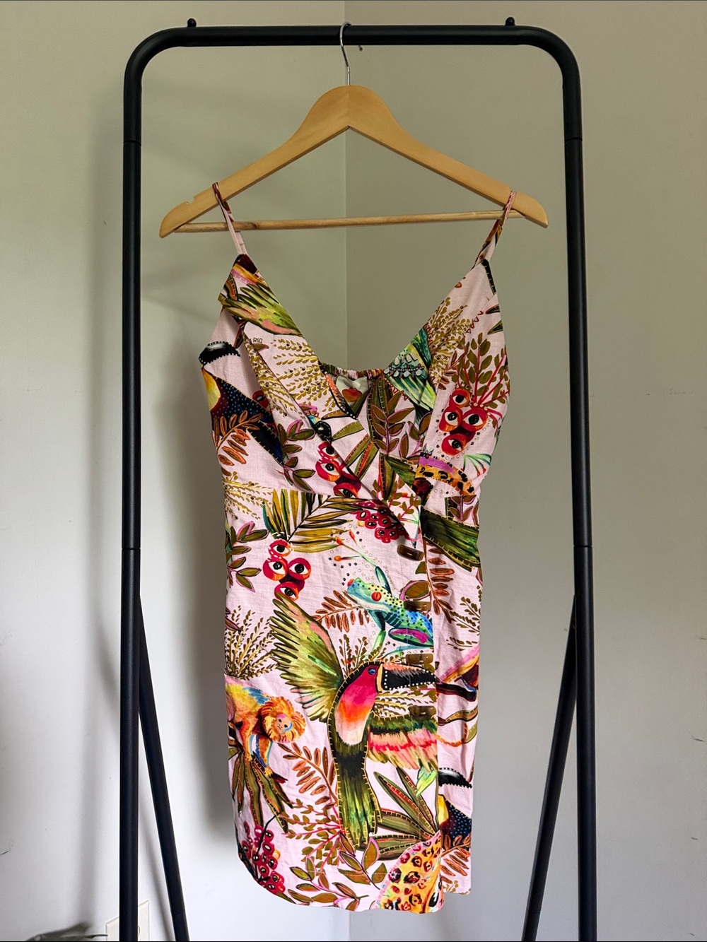 Farm Rio Into The Jungle Linen Wrap Mini Dress